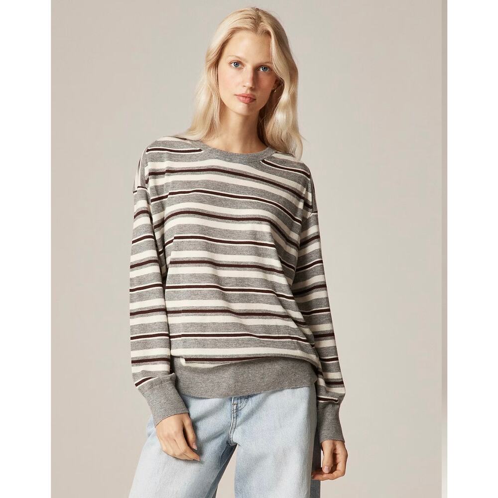 J. Crew Featherweight cashmere relaxed crewneck sweater Heather Graphite NWT L